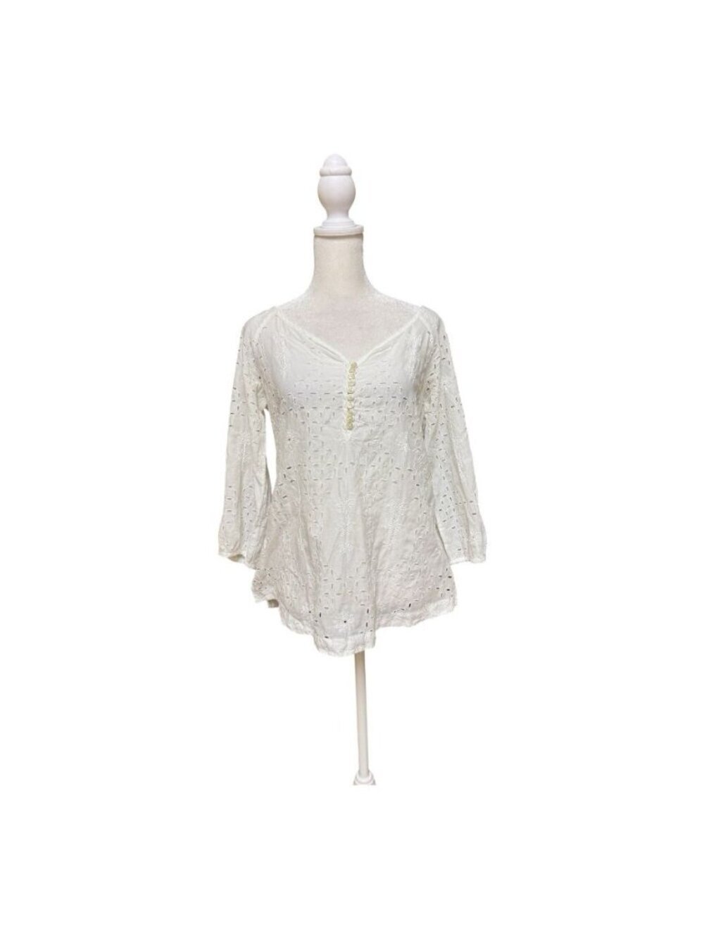 Banana Republic White Eyelet Embroidered Cotton Peasant Blouse Medium Boho